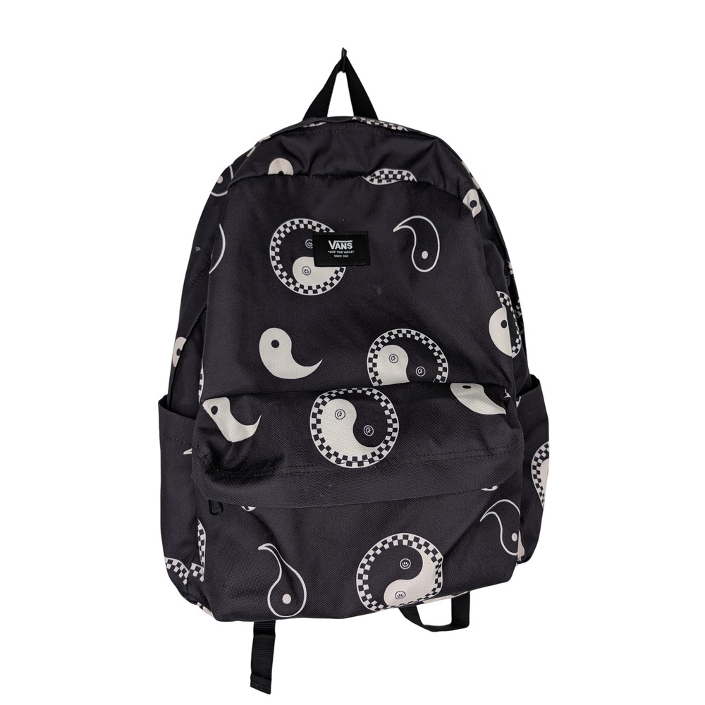Vans Backpack Unisex OS Black White Yin Yang Checkerboard Print School Bag